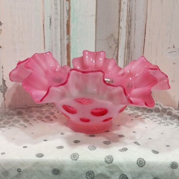Fenton Coin Spot Cranberry Opalescent Dish - Picture 1 of 5
